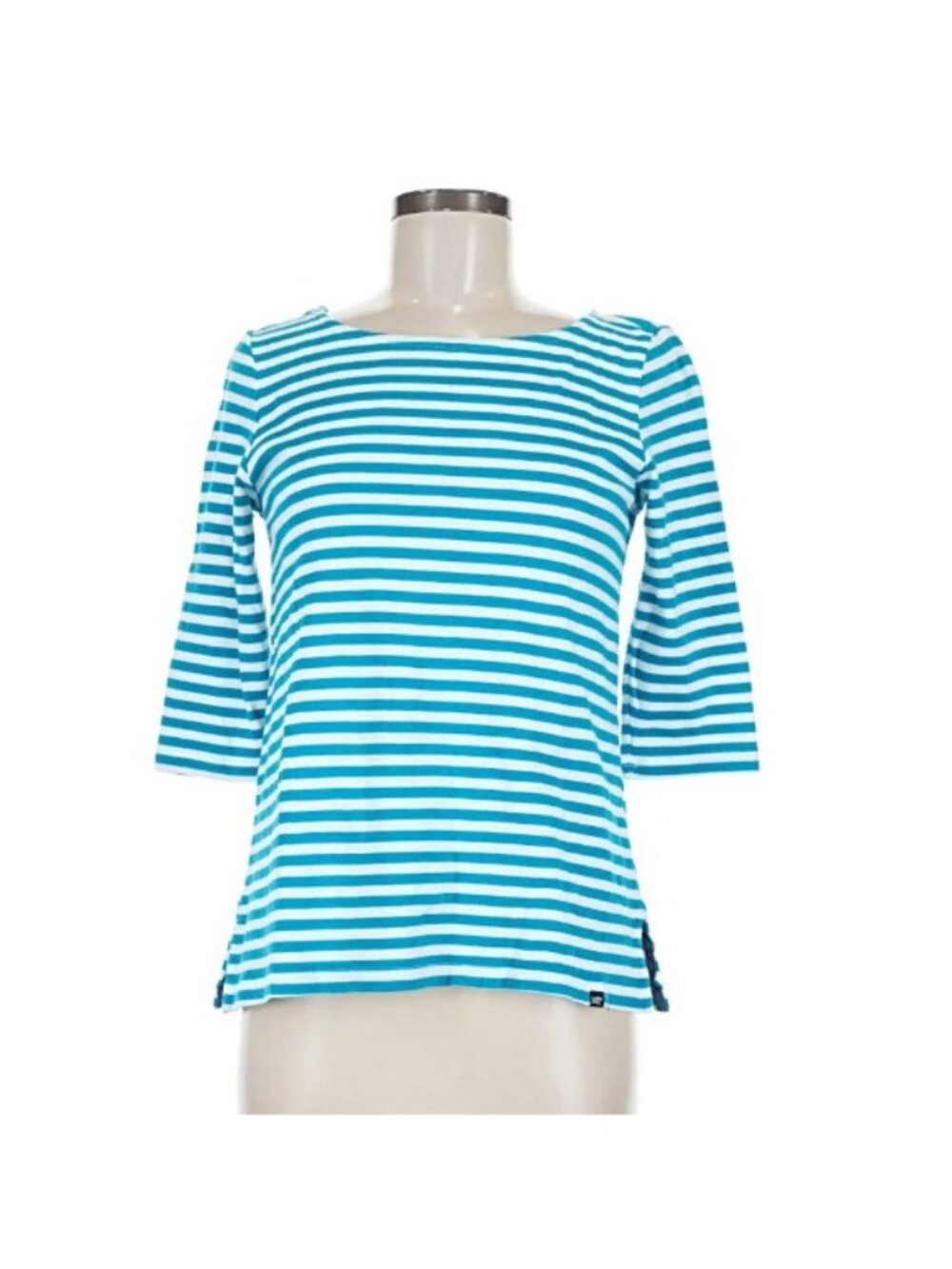 Lands’ End Teal & White Striped Pima Cotton Top-3/4 Sleeves-Size Small-NWOT